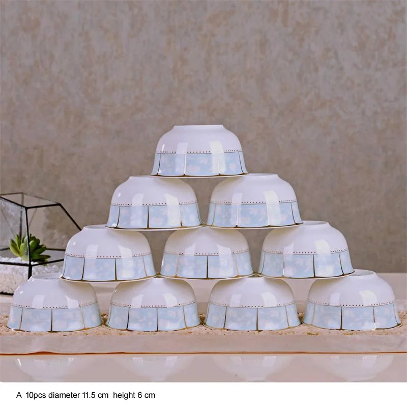 10pcs/set Chinese Dining Room Ceramic Tableware  4.5*inch Deep Jingdezhen Bone China Porcelain Dinnerware Rice bowl ceramic bowl
