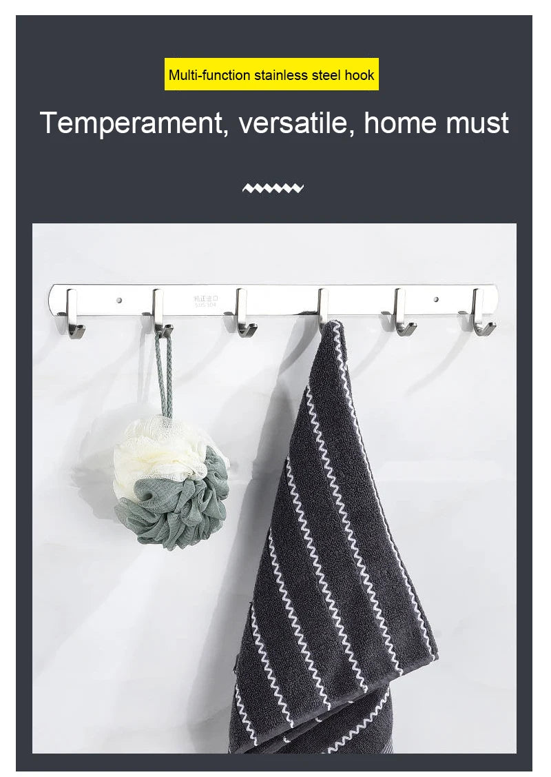 304 Stainless Steel Hook Punch-free Hooks Bathroom Towel Hook Strong Seamless Kitchen Hooks Metal Storage Rack Organizer WB 083