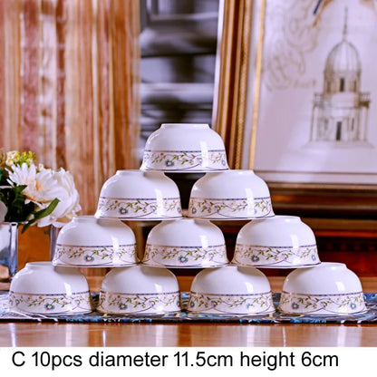10pcs/set Chinese Dining Room Ceramic Tableware  4.5*inch Deep Jingdezhen Bone China Porcelain Dinnerware Rice bowl ceramic bowl