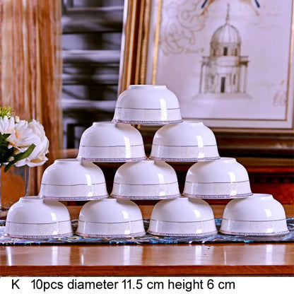 10pcs/set Chinese Dining Room Ceramic Tableware  4.5*inch Deep Jingdezhen Bone China Porcelain Dinnerware Rice bowl ceramic bowl