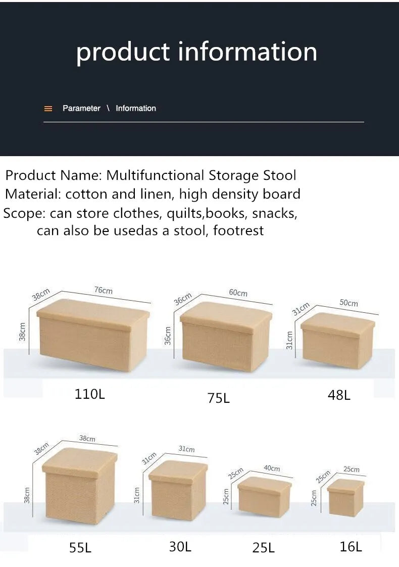 Multifunctional Household Storage Stool Fashion Chair Living Room Ottoman Padded Stools Home Furniture Solid Color Sofa Chair