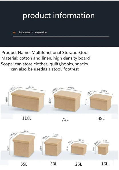 Multifunctional Household Storage Stool Fashion Chair Living Room Ottoman Padded Stools Home Furniture Solid Color Sofa Chair