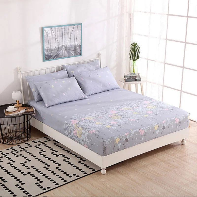 Fitted Sheet Mattress Cover Polyester Printing Bedding Linens Bed Sheets With Elastic Band Double Queen Size Bedsheet 180X200 CM