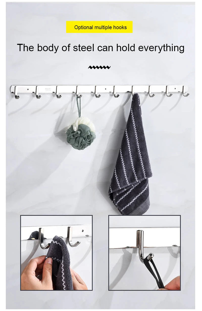 304 Stainless Steel Hook Punch-free Hooks Bathroom Towel Hook Strong Seamless Kitchen Hooks Metal Storage Rack Organizer WB 083