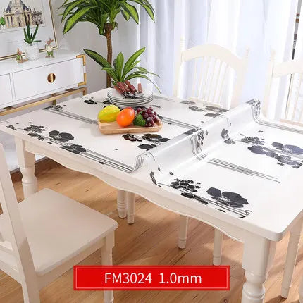 Hot Sale Black Flower Branch PVC Table Mat For Kitchen Dining Table 1.0mm Thick Oilproof Table Covers Protector Desk