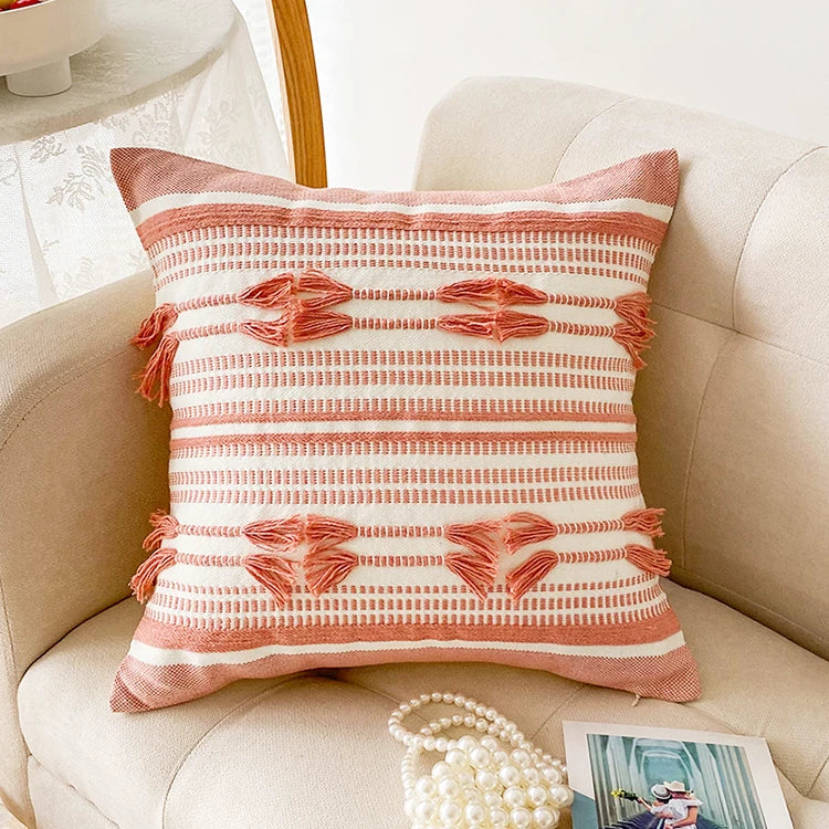 Home Decor Cushion Cover Throw Pillow Cover Yellow Grey Coffee Pink Boho Style Tassels for Living Room Bed Room 45x45cm/30x50cm