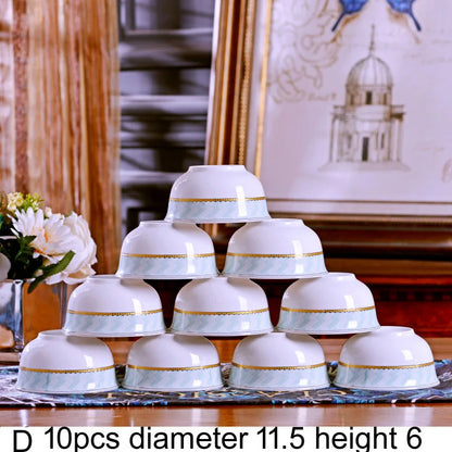 10pcs/set Chinese Dining Room Ceramic Tableware  4.5*inch Deep Jingdezhen Bone China Porcelain Dinnerware Rice bowl ceramic bowl