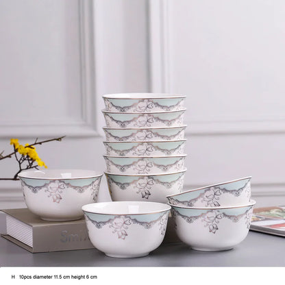 10pcs/set Chinese Dining Room Ceramic Tableware  4.5*inch Deep Jingdezhen Bone China Porcelain Dinnerware Rice bowl ceramic bowl