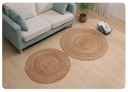 Natural Jute Japanese Creative Round Style Carpet For Living Room Hand-Made Rattan Grass Rugs Sofa Mats for Bedroom Chair Sofa