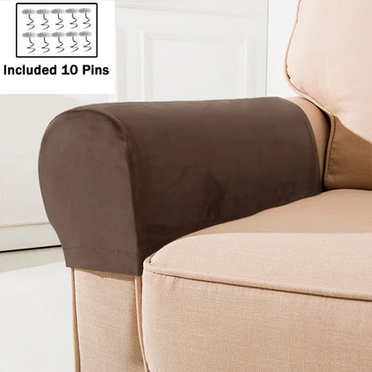 1 Pair Sofa Armrest Covers Velvet Elastic Chair Arm Covers Armrest Protectors for Living Room Included 10 pins to keep covers