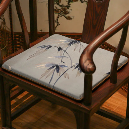 Bamboo Embroidered Chinese Style Office Chair Cushion Cotton Linen High Qualtity Non-slip Home Decoration Seat Cushion