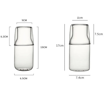400/550ml Bedside Cold Kettle Glass Cup Set Heat-resistant Water Jug Milk Juice Cup Bedroom Nightstand Glass Mouthwash Bottle
