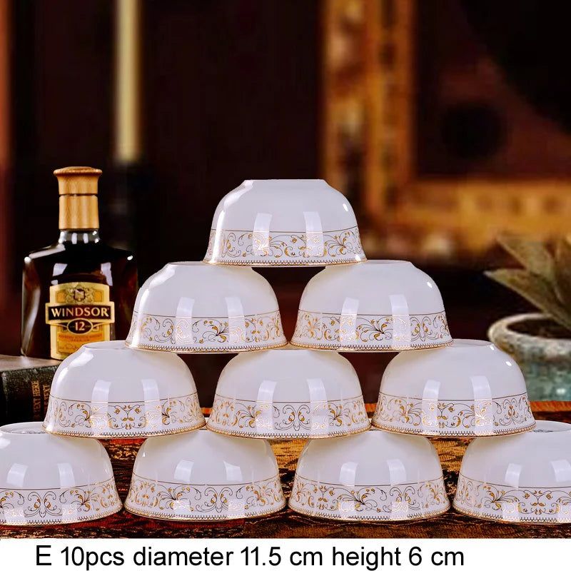 10pcs/set Chinese Dining Room Ceramic Tableware  4.5*inch Deep Jingdezhen Bone China Porcelain Dinnerware Rice bowl ceramic bowl