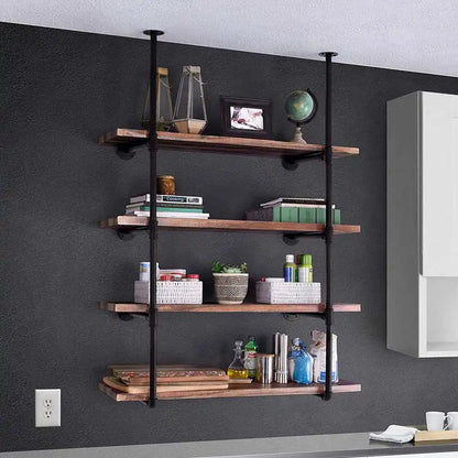 2 PCS Black DIY Pipe Shelves 5 Tier Shelf Industrial Furniture Wall Shelf Bracket Home Decor Hanging Storage Shelves Iron Pipe