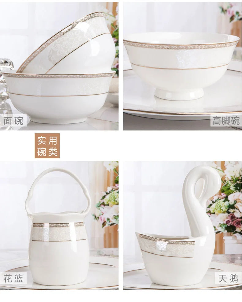 porcelain dinner set 60 pcs jingdezhen ceramics chinese dishes dishes set  Rice Bowl Salad Noodles Bowl Dinnerware Set Tableware