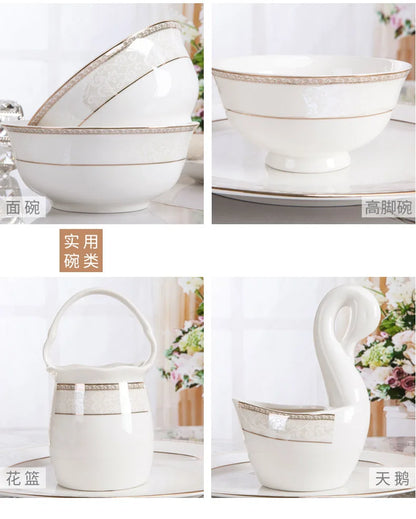 porcelain dinner set 60 pcs jingdezhen ceramics chinese dishes dishes set  Rice Bowl Salad Noodles Bowl Dinnerware Set Tableware