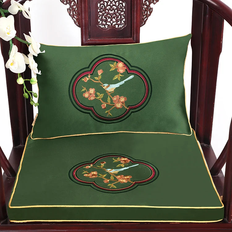 Chinese Flower and Birds Seat Cushions with Ties, Dining Chair Pads, Silk Satin, Non-Slip Sitting Mat, Custom, Fine