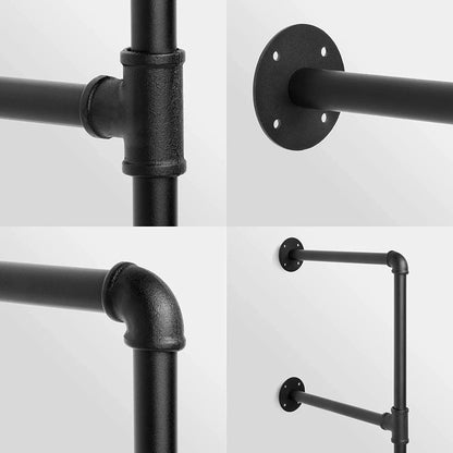 2 PCS Black DIY Pipe Shelves 5 Tier Shelf Industrial Furniture Wall Shelf Bracket Home Decor Hanging Storage Shelves Iron Pipe