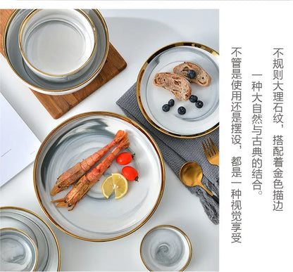 6 People eat marble ceramic dinner dishes and plates sets dinnerware sets tableware посуда набор посуды на 6 персон посуда