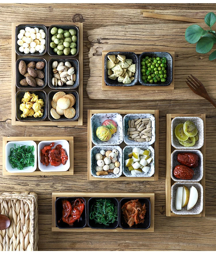 Creative Ceramic Grid Fruit Snack Plates Set For Food Japanese INS Tableware With Tray Serving Dishes Home Fruit Bowl Snack Tray