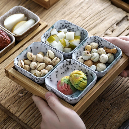 Creative Ceramic Grid Fruit Snack Plates Set For Food Japanese INS Tableware With Tray Serving Dishes Home Fruit Bowl Snack Tray