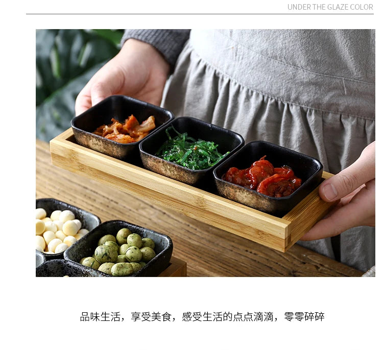 Creative Ceramic Grid Fruit Snack Plates Set For Food Japanese INS Tableware With Tray Serving Dishes Home Fruit Bowl Snack Tray