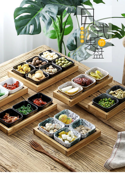 Creative Ceramic Grid Fruit Snack Plates Set For Food Japanese INS Tableware With Tray Serving Dishes Home Fruit Bowl Snack Tray