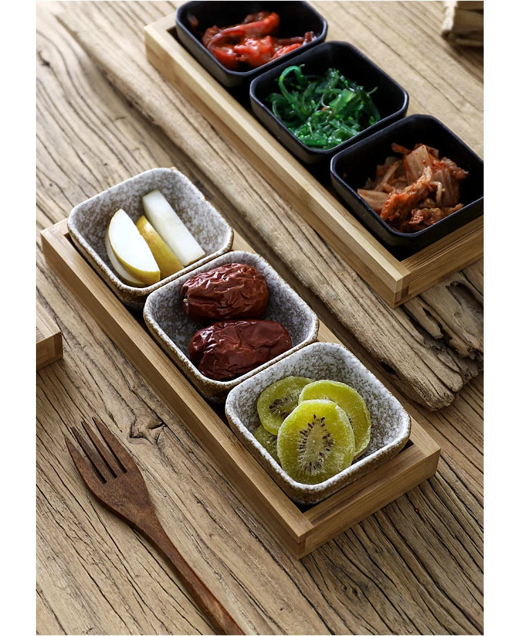 Creative Ceramic Grid Fruit Snack Plates Set For Food Japanese INS Tableware With Tray Serving Dishes Home Fruit Bowl Snack Tray