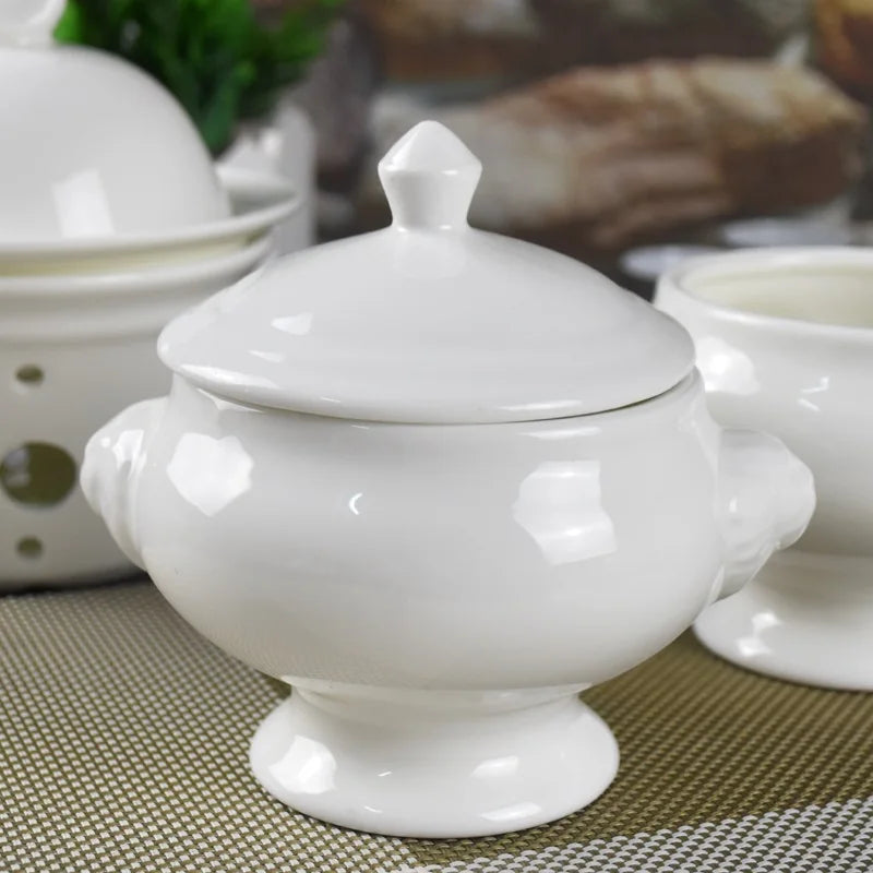 Hotel ceramic tableware  French pastry baking cup soup in a cup nest bowl with cover stew soup dessert
