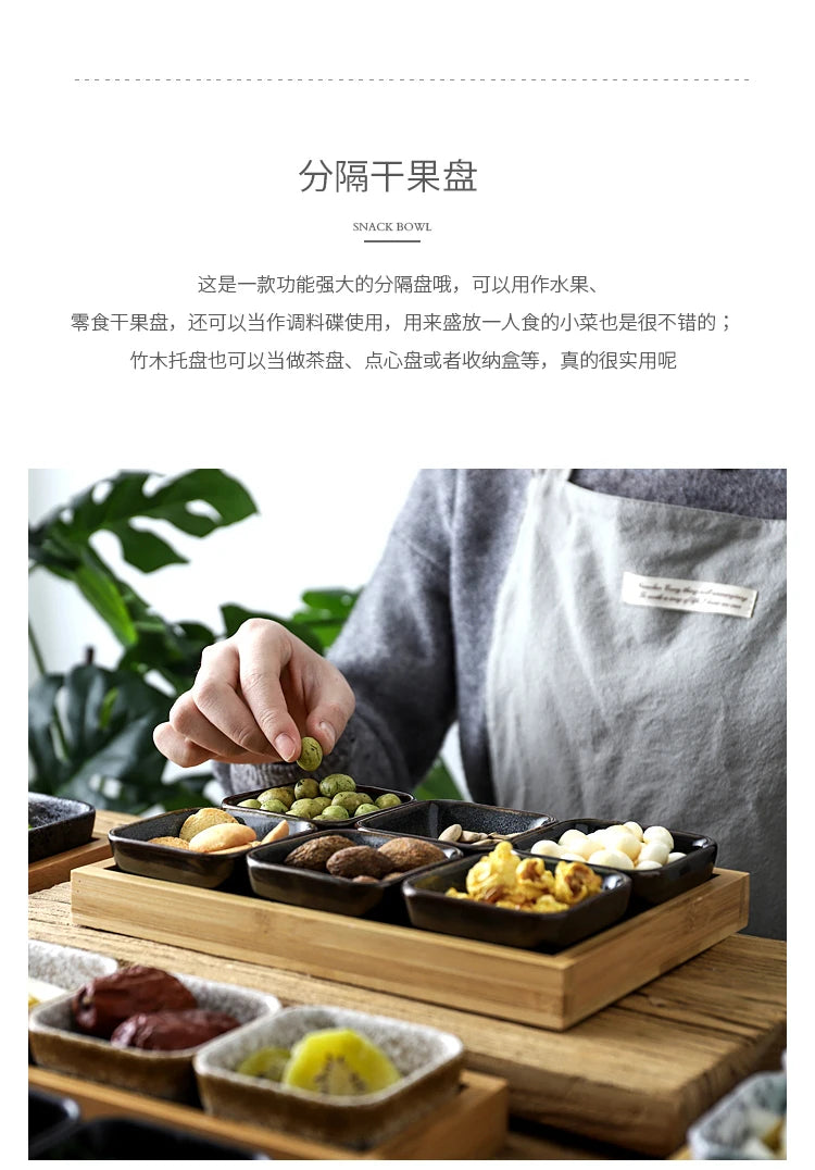 Creative Ceramic Grid Fruit Snack Plates Set For Food Japanese INS Tableware With Tray Serving Dishes Home Fruit Bowl Snack Tray