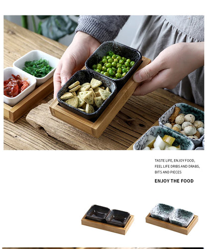 Creative Ceramic Grid Fruit Snack Plates Set For Food Japanese INS Tableware With Tray Serving Dishes Home Fruit Bowl Snack Tray