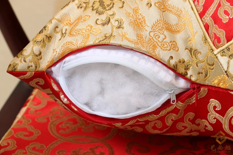 Chinese Flower and Birds Seat Cushions with Ties, Dining Chair Pads, Silk Satin, Non-Slip Sitting Mat, Custom, Fine