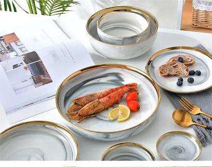 6 People eat marble ceramic dinner dishes and plates sets dinnerware sets tableware посуда набор посуды на 6 персон посуда