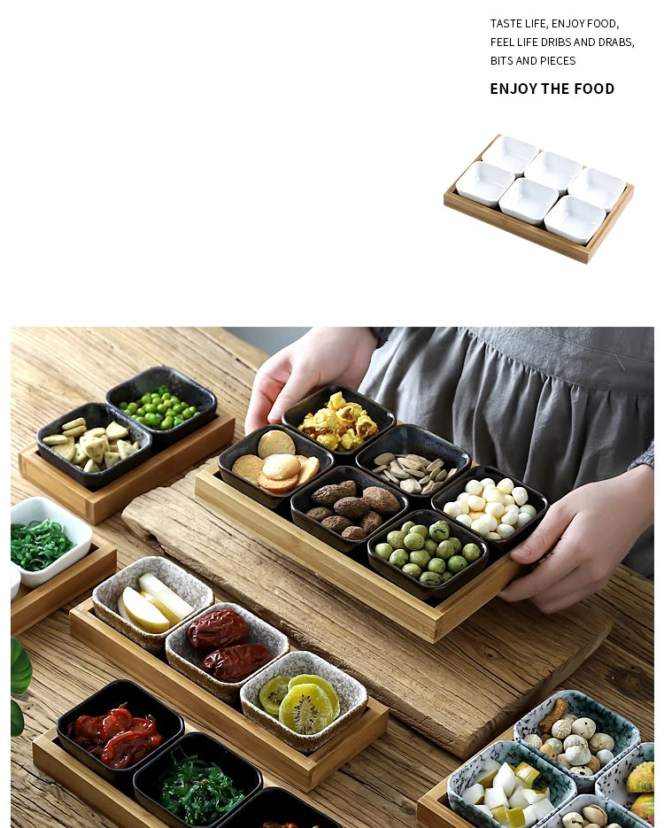 Creative Ceramic Grid Fruit Snack Plates Set For Food Japanese INS Tableware With Tray Serving Dishes Home Fruit Bowl Snack Tray