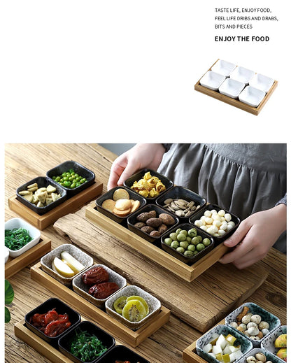 Creative Ceramic Grid Fruit Snack Plates Set For Food Japanese INS Tableware With Tray Serving Dishes Home Fruit Bowl Snack Tray
