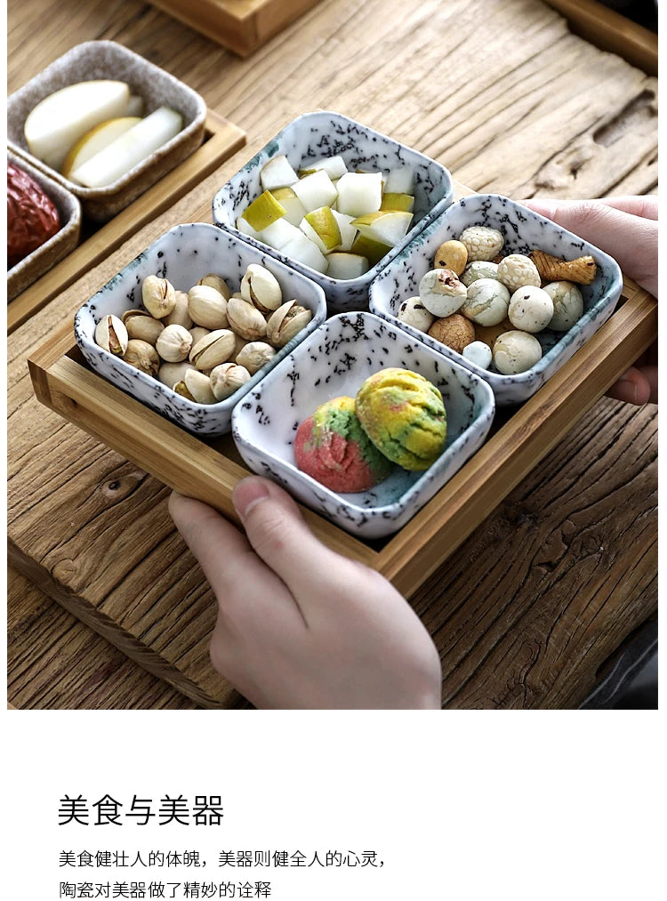 Creative Ceramic Grid Fruit Snack Plates Set For Food Japanese INS Tableware With Tray Serving Dishes Home Fruit Bowl Snack Tray