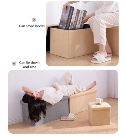 Multifunctional Household Storage Stool Fashion Chair Living Room Ottoman Padded Stools Home Furniture Solid Color Sofa Chair