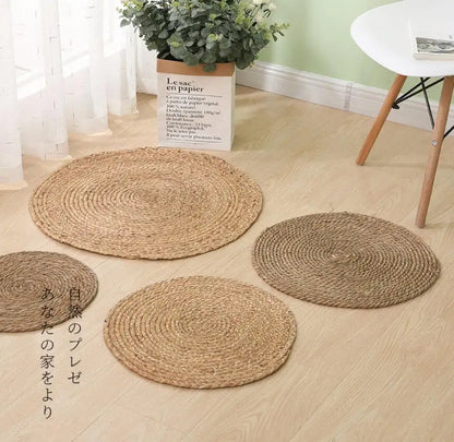 Natural Jute Japanese Creative Round Style Carpet For Living Room Hand-Made Rattan Grass Rugs Sofa Mats for Bedroom Chair Sofa