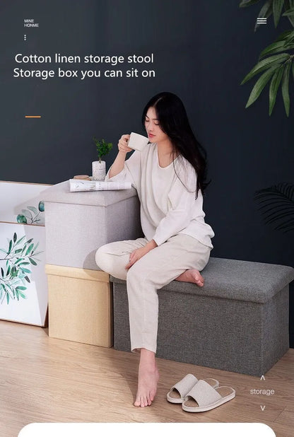 Multifunctional Household Storage Stool Fashion Chair Living Room Ottoman Padded Stools Home Furniture Solid Color Sofa Chair