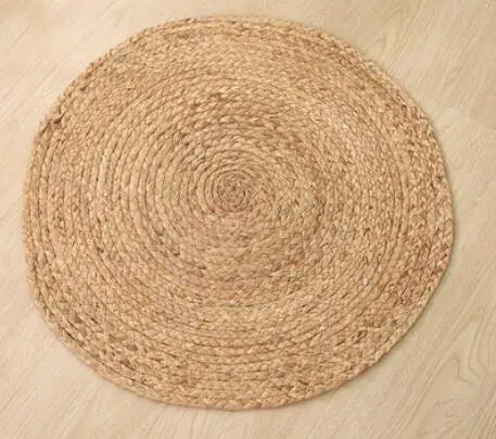 Natural Jute Japanese Creative Round Style Carpet For Living Room Hand-Made Rattan Grass Rugs Sofa Mats for Bedroom Chair Sofa