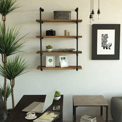 2 PCS Black DIY Pipe Shelves 5 Tier Shelf Industrial Furniture Wall Shelf Bracket Home Decor Hanging Storage Shelves Iron Pipe