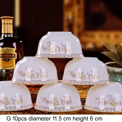10pcs/set Chinese Dining Room Ceramic Tableware  4.5*inch Deep Jingdezhen Bone China Porcelain Dinnerware Rice bowl ceramic bowl