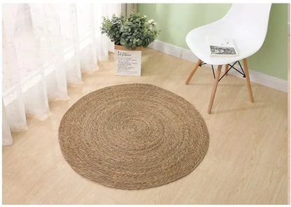 Natural Jute Japanese Creative Round Style Carpet For Living Room Hand-Made Rattan Grass Rugs Sofa Mats for Bedroom Chair Sofa