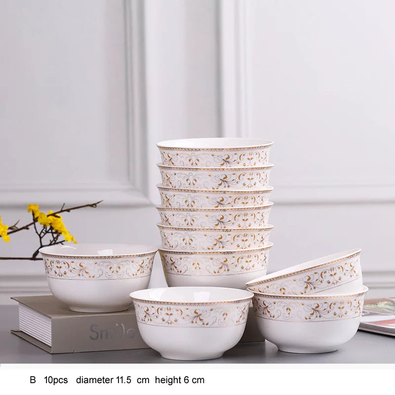 10pcs/set Chinese Dining Room Ceramic Tableware  4.5*inch Deep Jingdezhen Bone China Porcelain Dinnerware Rice bowl ceramic bowl