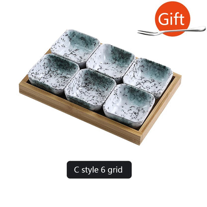 Creative Ceramic Grid Fruit Snack Plates Set For Food Japanese INS Tableware With Tray Serving Dishes Home Fruit Bowl Snack Tray