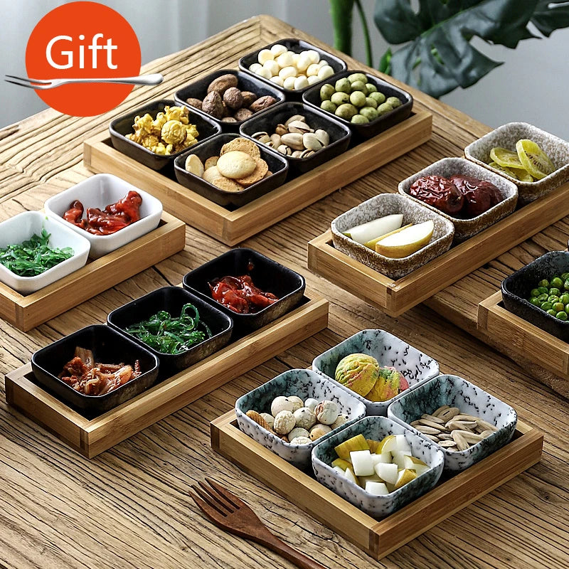 Creative Ceramic Grid Fruit Snack Plates Set For Food Japanese INS Tableware With Tray Serving Dishes Home Fruit Bowl Snack Tray