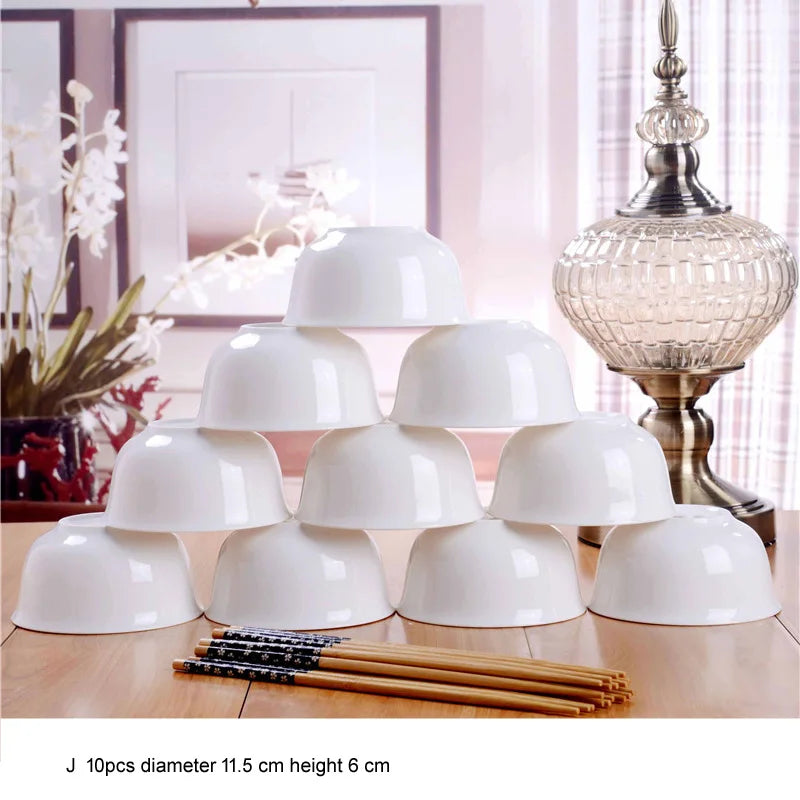 10pcs/set Chinese Dining Room Ceramic Tableware  4.5*inch Deep Jingdezhen Bone China Porcelain Dinnerware Rice bowl ceramic bowl