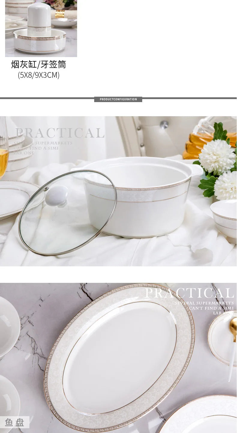 porcelain dinner set 60 pcs jingdezhen ceramics chinese dishes dishes set  Rice Bowl Salad Noodles Bowl Dinnerware Set Tableware