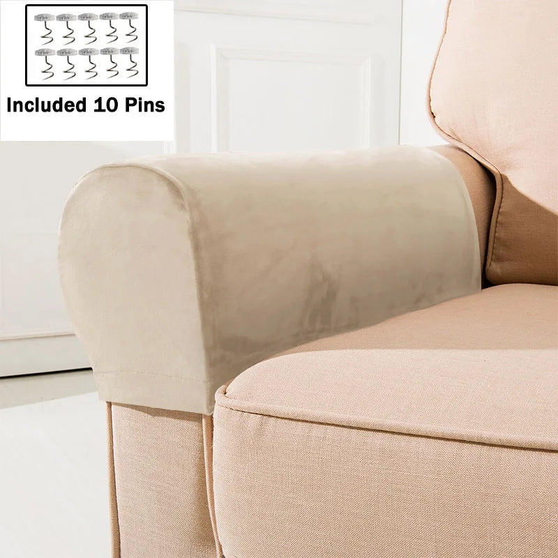 1 Pair Sofa Armrest Covers Velvet Elastic Chair Arm Covers Armrest Protectors for Living Room Included 10 pins to keep covers