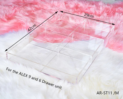 ANON DIY Drawer Grid Tray For ALEX 5 And 9 Drawers,Acrylic Customizable in-Drawer Makeup Storage Organizer Grid Tray, Adjustable